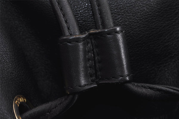 Authentic GUCCI Vintage Bamboo Drawstring Backpack Purse Leather Black 4216J