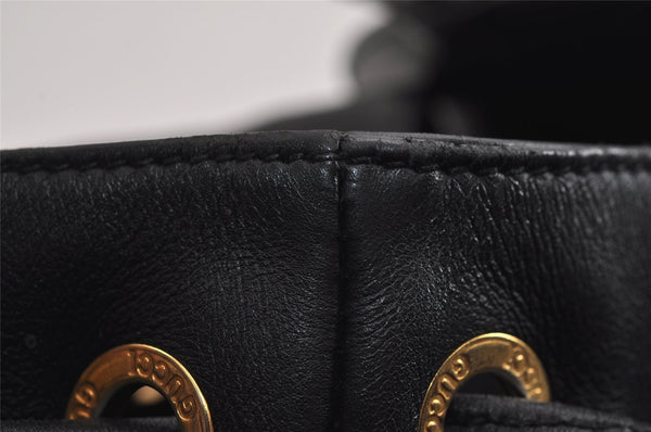 Authentic GUCCI Vintage Bamboo Drawstring Backpack Purse Leather Black 4216J
