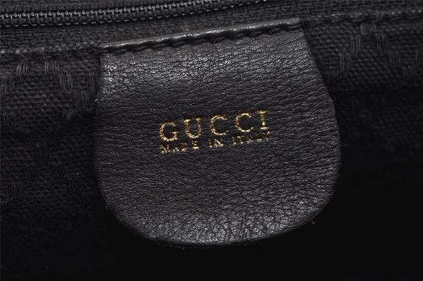 Authentic GUCCI Vintage Bamboo Drawstring Backpack Purse Leather Black 4216J