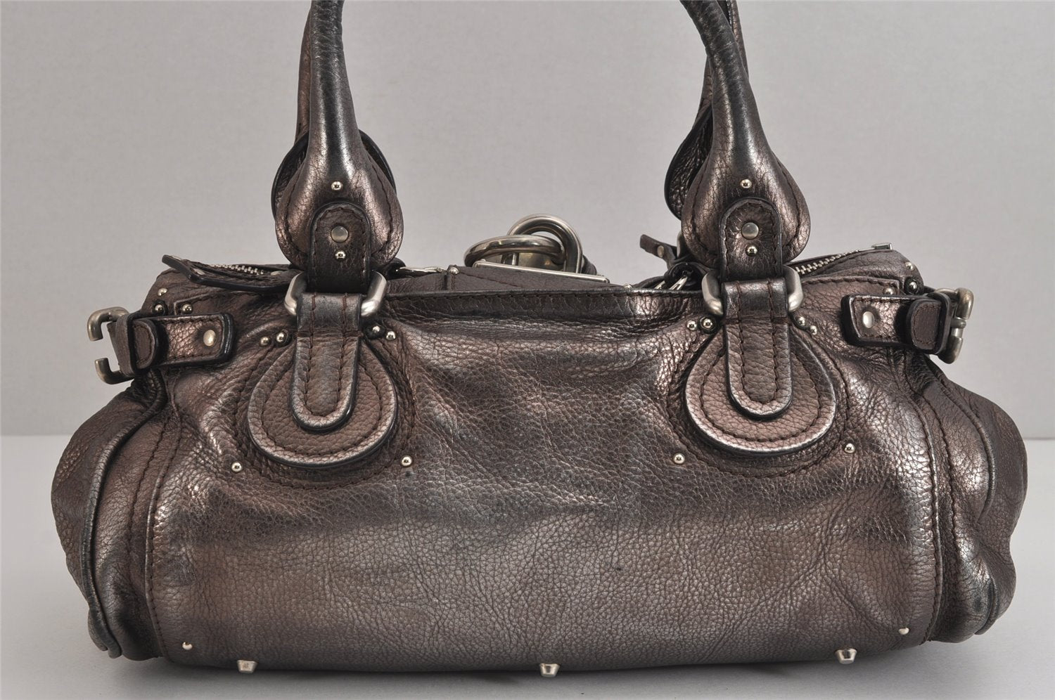 Authentic Chloe Vintage Paddington Leather Shoulder Hand Bag Brown Black 4217J