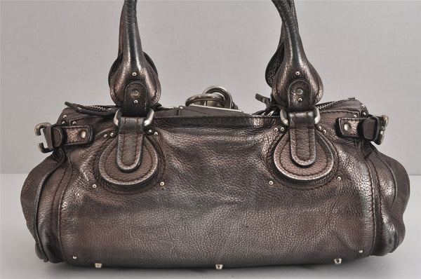 Authentic Chloe Vintage Paddington Leather Shoulder Hand Bag Brown Black 4217J