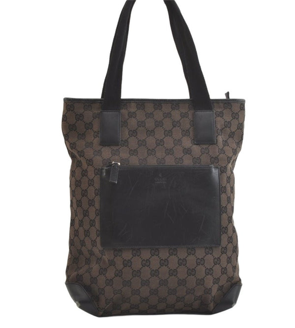 Authentic GUCCI Vintage Shoulder Tote Bag GG Canvas Leather 0190401 Black 4217K