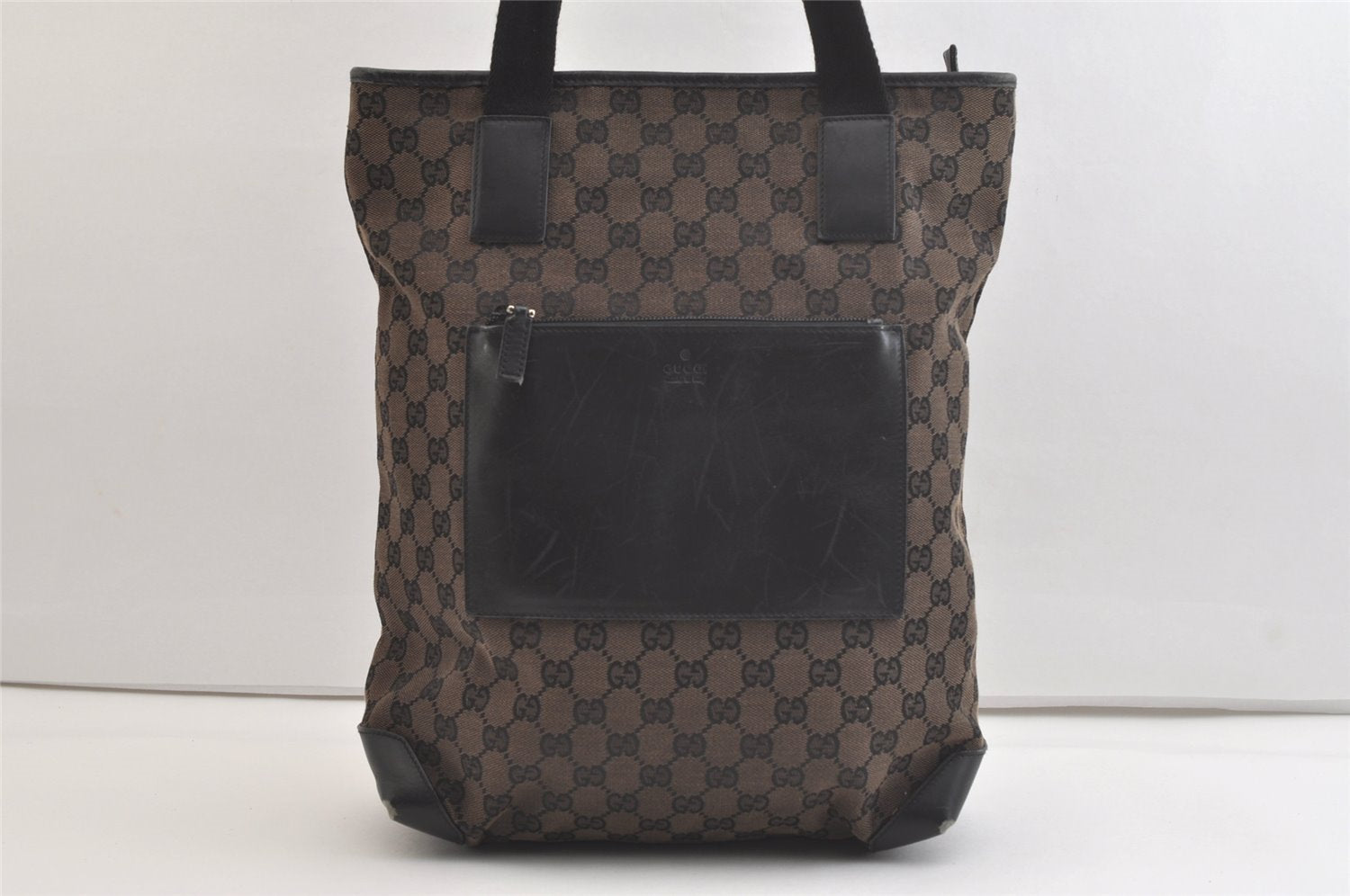 Authentic GUCCI Vintage Shoulder Tote Bag GG Canvas Leather 0190401 Black 4217K