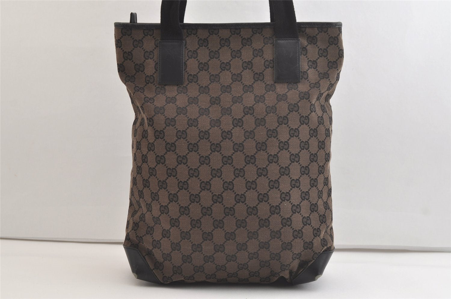 Authentic GUCCI Vintage Shoulder Tote Bag GG Canvas Leather 0190401 Black 4217K