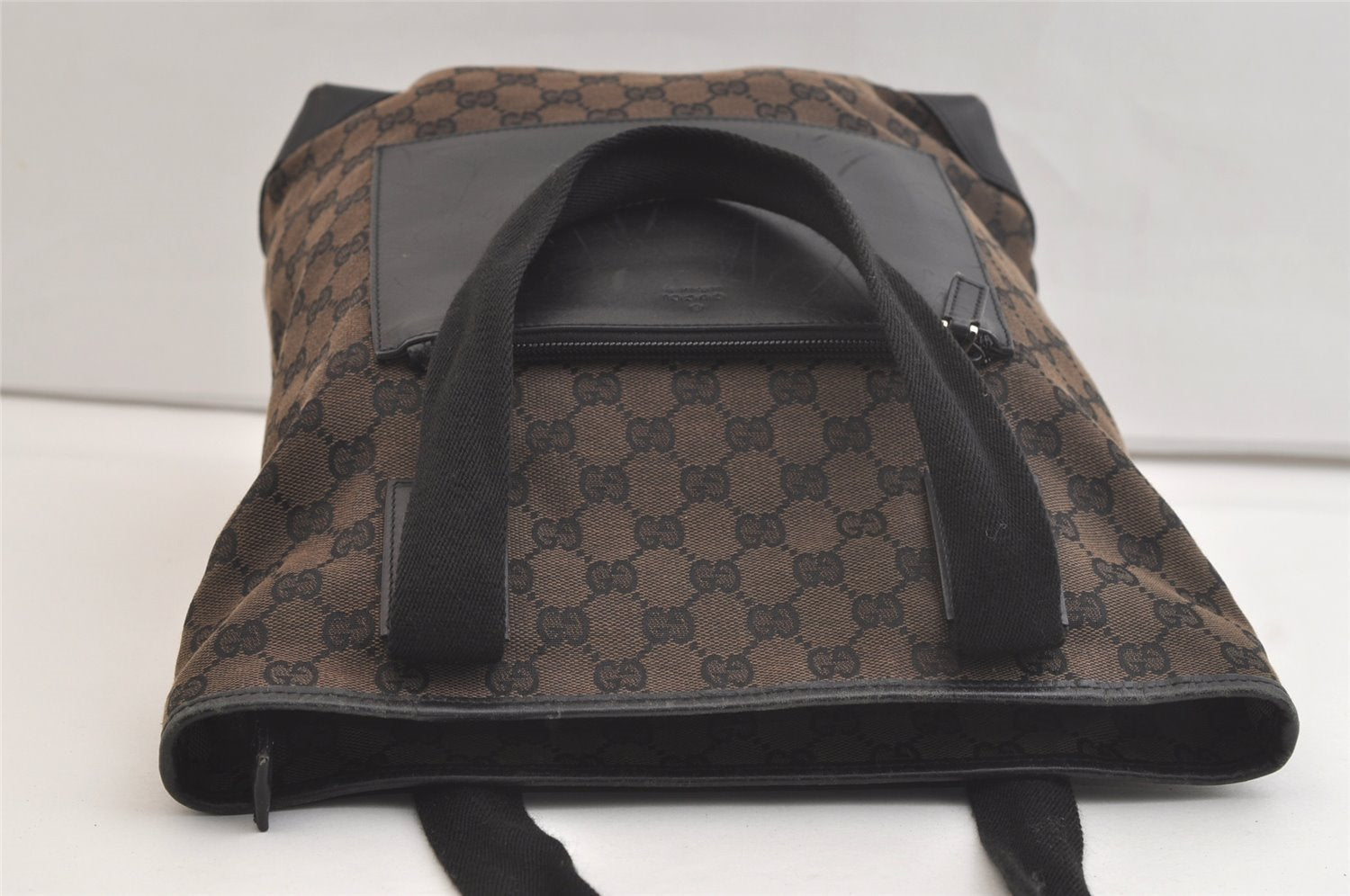 Authentic GUCCI Vintage Shoulder Tote Bag GG Canvas Leather 0190401 Black 4217K