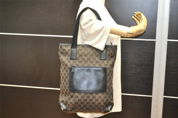 Authentic GUCCI Vintage Shoulder Tote Bag GG Canvas Leather 0190401 Black 4217K