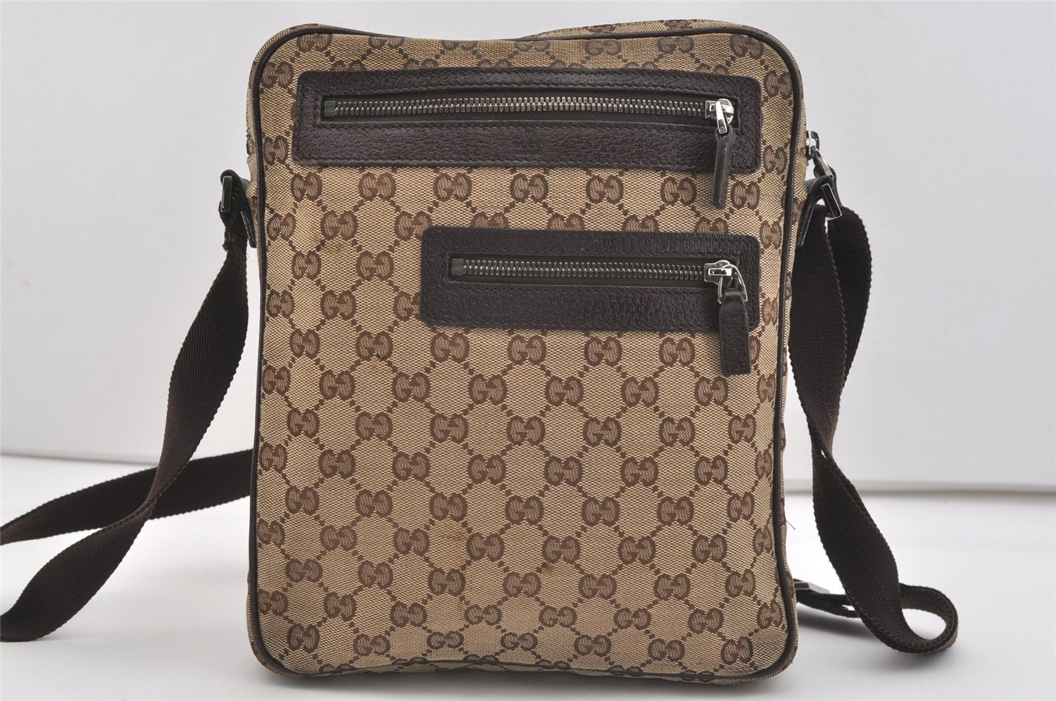 Authentic GUCCI Shoulder Cross Body Bag GG Canvas Leather 92551 Brown 4218J