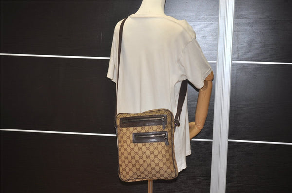 Authentic GUCCI Shoulder Cross Body Bag GG Canvas Leather 92551 Brown 4218J