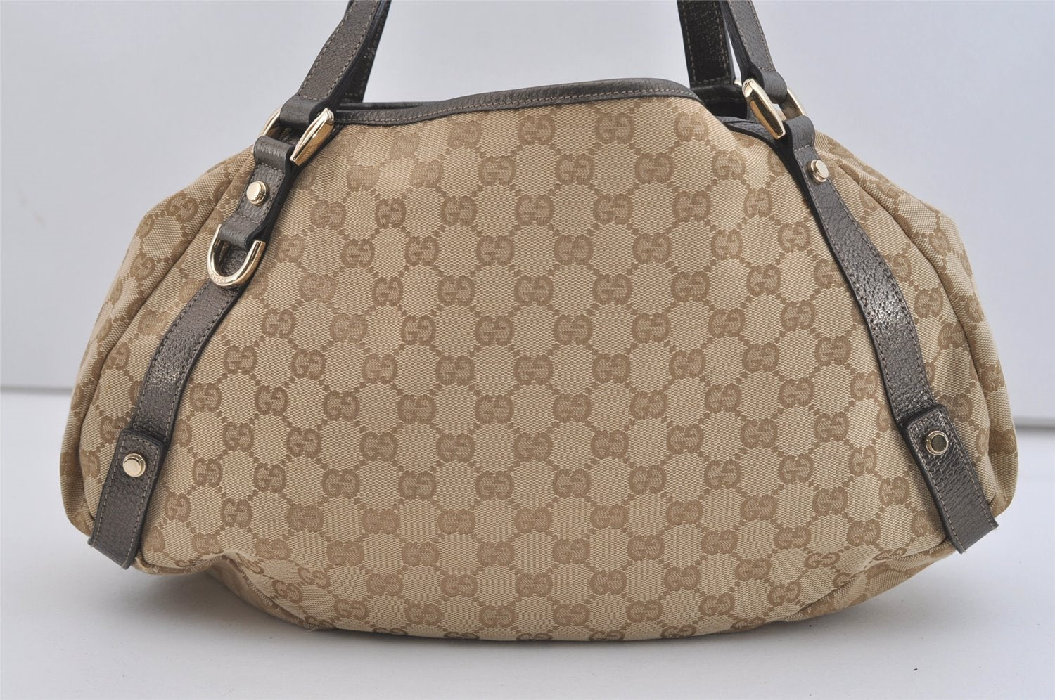 Authentic GUCCI Abbey Shoulder Tote Bag GG Canvas Leather 130736 Beige 4219J