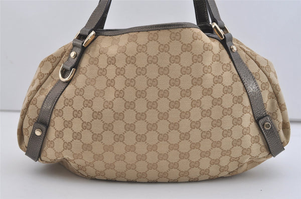 Authentic GUCCI Abbey Shoulder Tote Bag GG Canvas Leather 130736 Beige 4219J