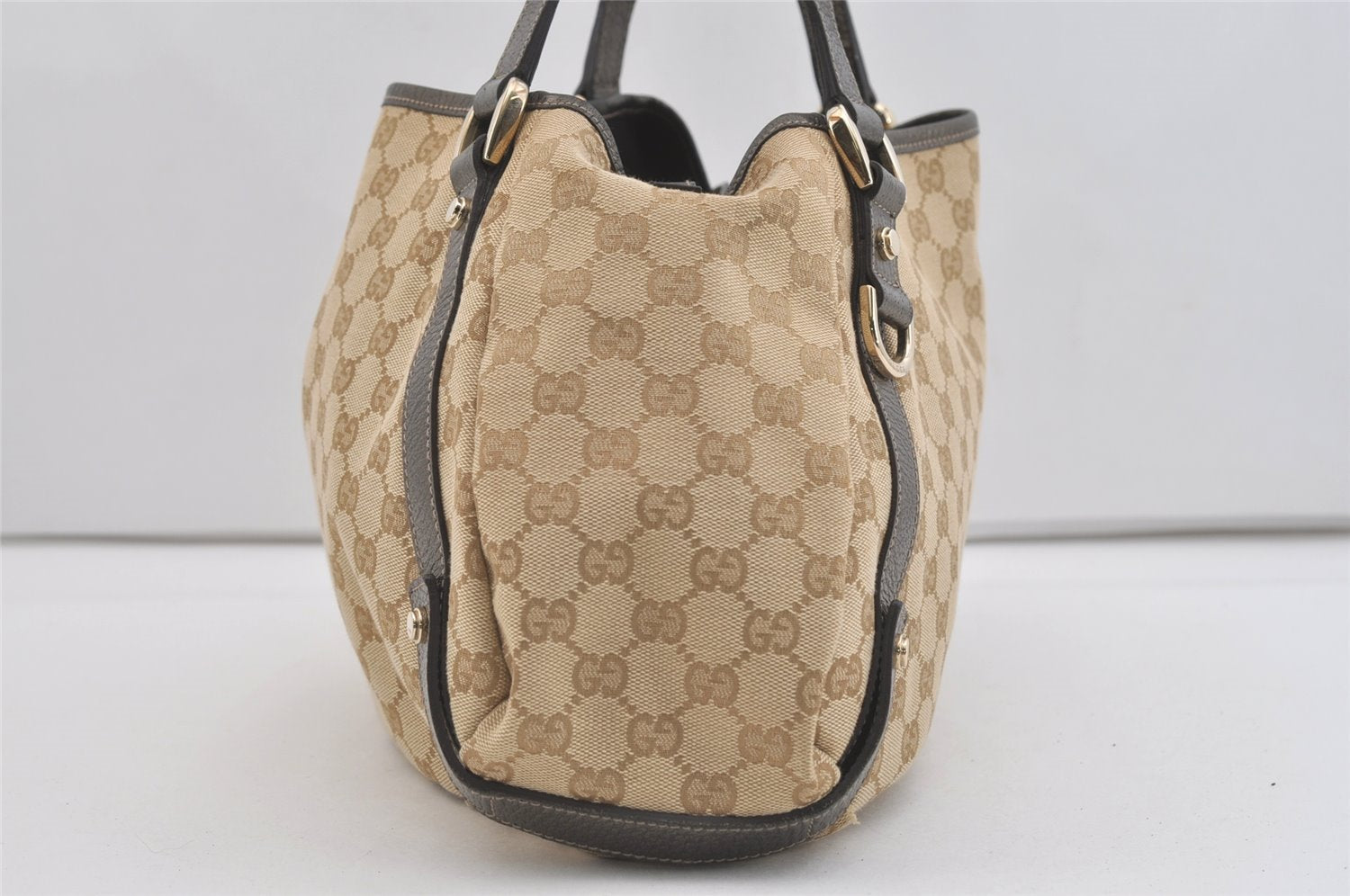 Authentic GUCCI Abbey Shoulder Tote Bag GG Canvas Leather 130736 Beige 4219J