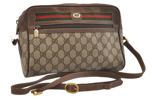 Authentic GUCCI Web Sherry Line Shoulder Bag GG PVC Leather Brown Junk 4220J