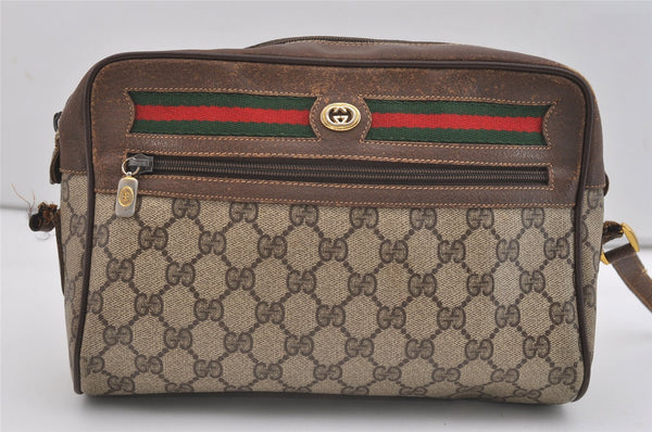 Authentic GUCCI Web Sherry Line Shoulder Bag GG PVC Leather Brown Junk 4220J