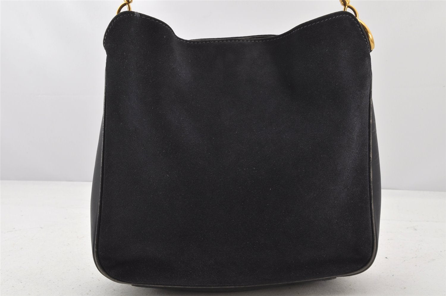 Authentic GUCCI Bamboo 2Way Shoulder Hand Bag Suede Leather Black Junk 4221K