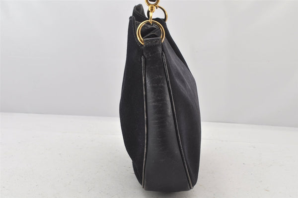 Authentic GUCCI Bamboo 2Way Shoulder Hand Bag Suede Leather Black Junk 4221K