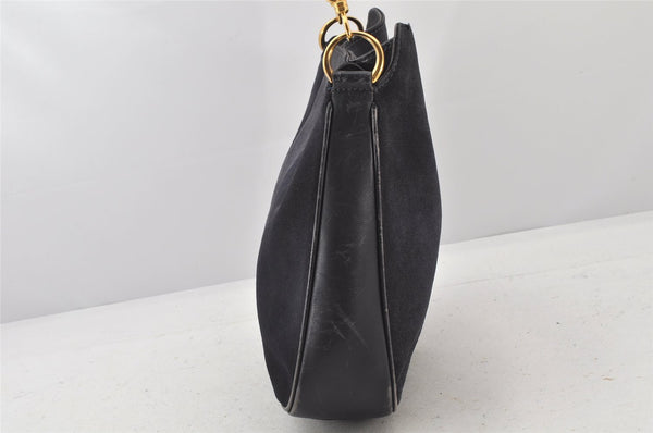 Authentic GUCCI Bamboo 2Way Shoulder Hand Bag Suede Leather Black Junk 4221K