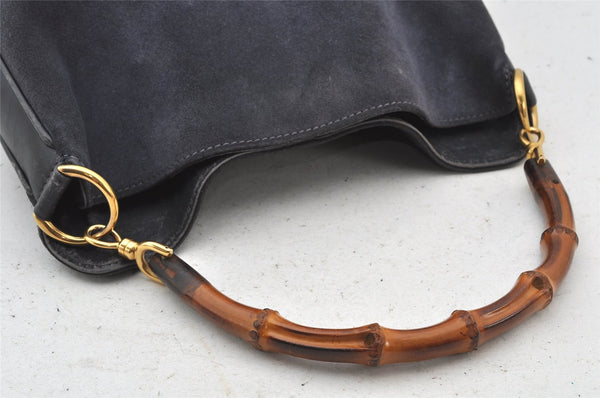 Authentic GUCCI Bamboo 2Way Shoulder Hand Bag Suede Leather Black Junk 4221K