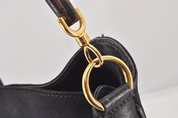 Authentic GUCCI Bamboo 2Way Shoulder Hand Bag Suede Leather Black Junk 4221K