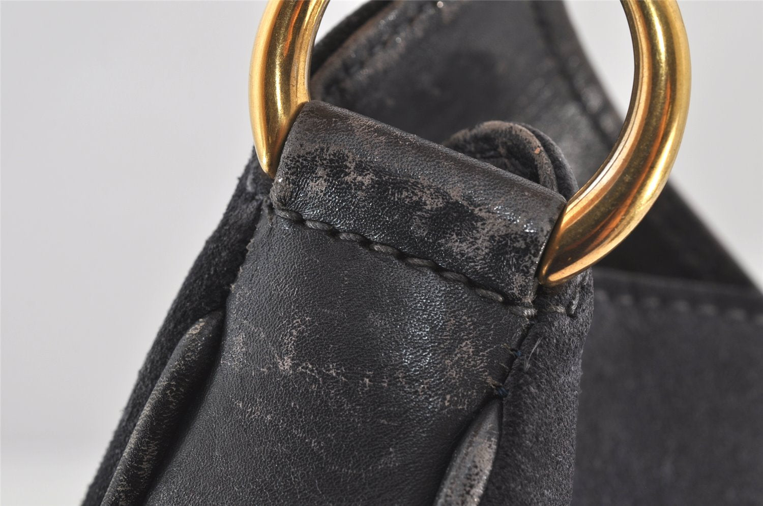 Authentic GUCCI Bamboo 2Way Shoulder Hand Bag Suede Leather Black Junk 4221K