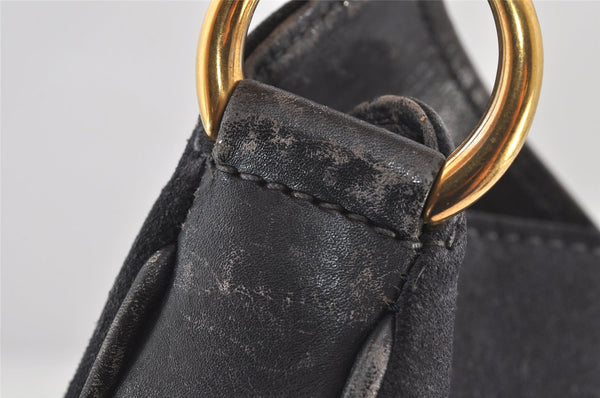 Authentic GUCCI Bamboo 2Way Shoulder Hand Bag Suede Leather Black Junk 4221K
