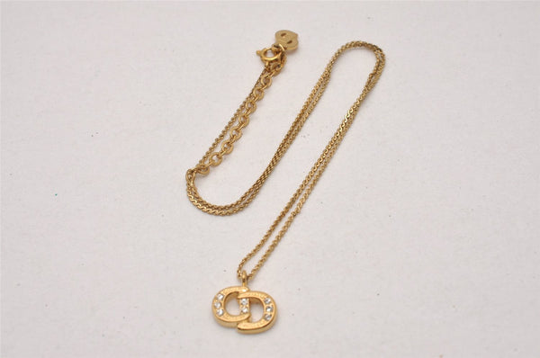 Authentic Christian Dior Gold Tone Rhinestone Chain Pendant Necklace CD 4222I