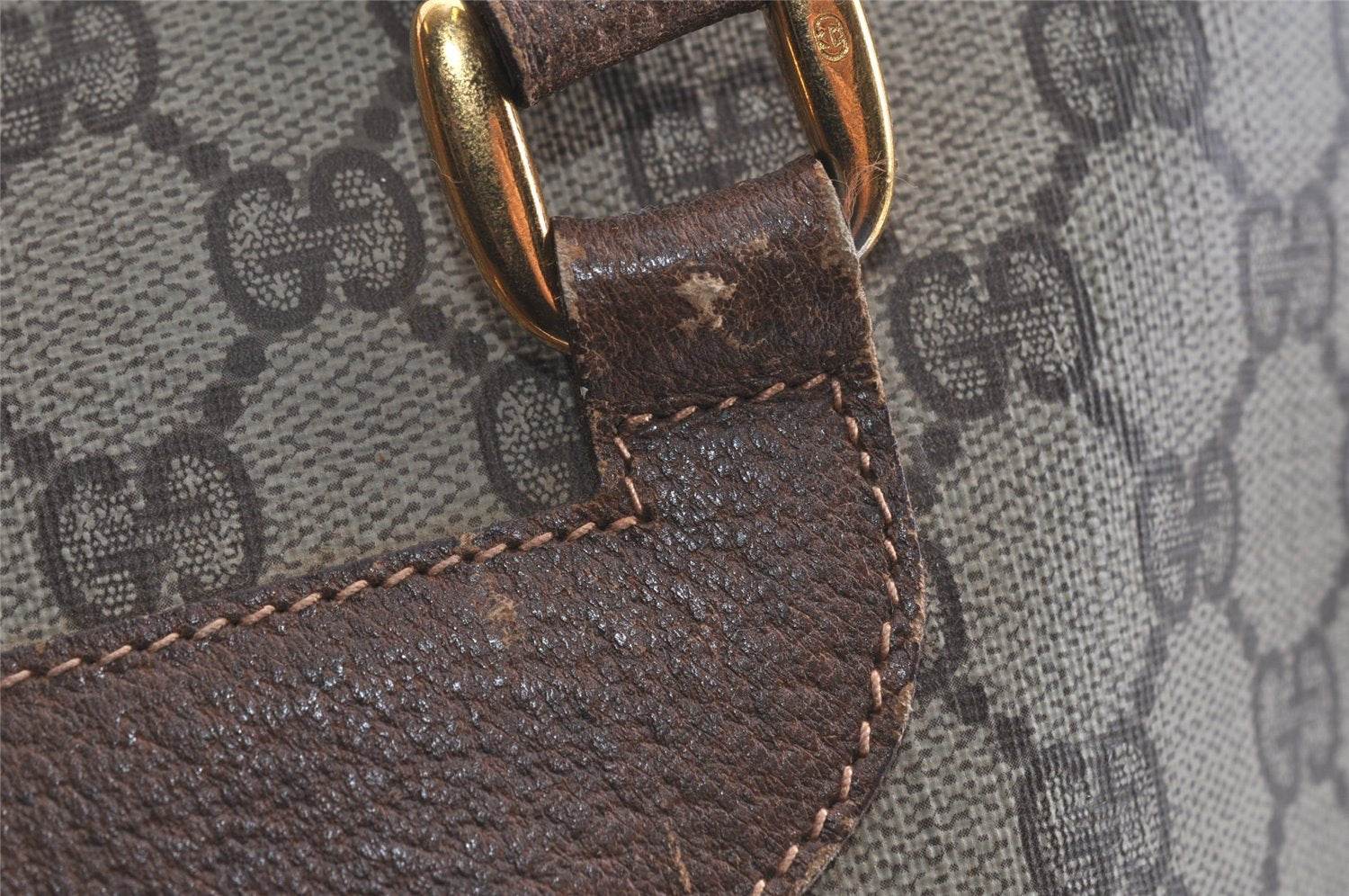 Authentic GUCCI Vintage Shoulder Tote Bag GG PVC Leather Brown 4224I