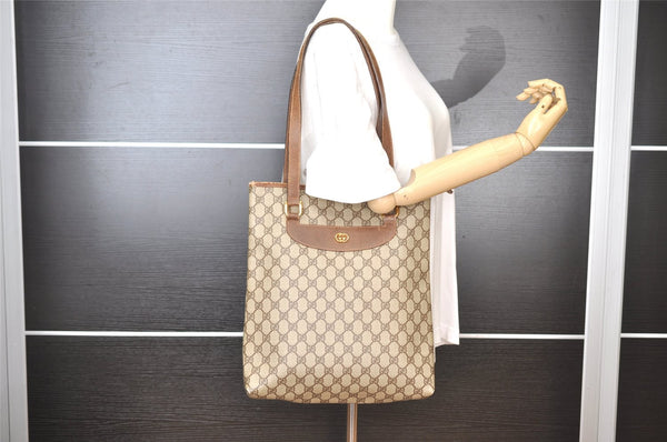 Authentic GUCCI Vintage Shoulder Tote Bag GG PVC Leather Brown 4224I