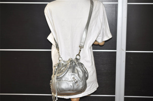 Authentic BALENCIAGA Giant Mini Pompon 2Way Hand Bag Leather 285439 Silver 4225I