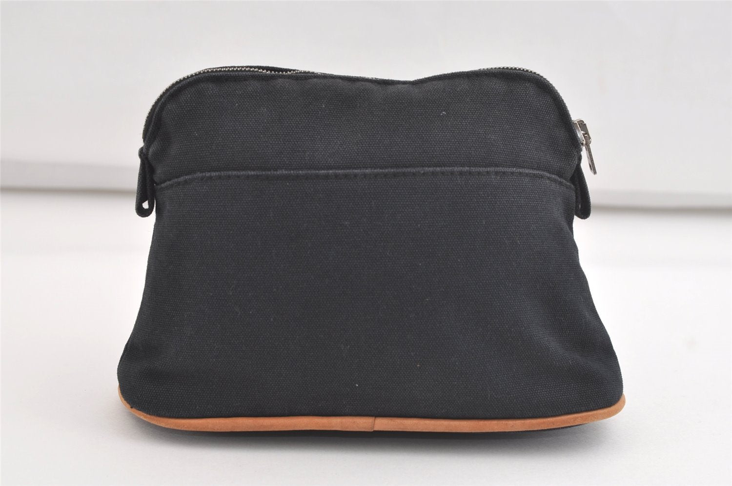 Authentic HERMES Bolide 20 Pouch Cosmetic Cotton Canvas Leather Black 4226K