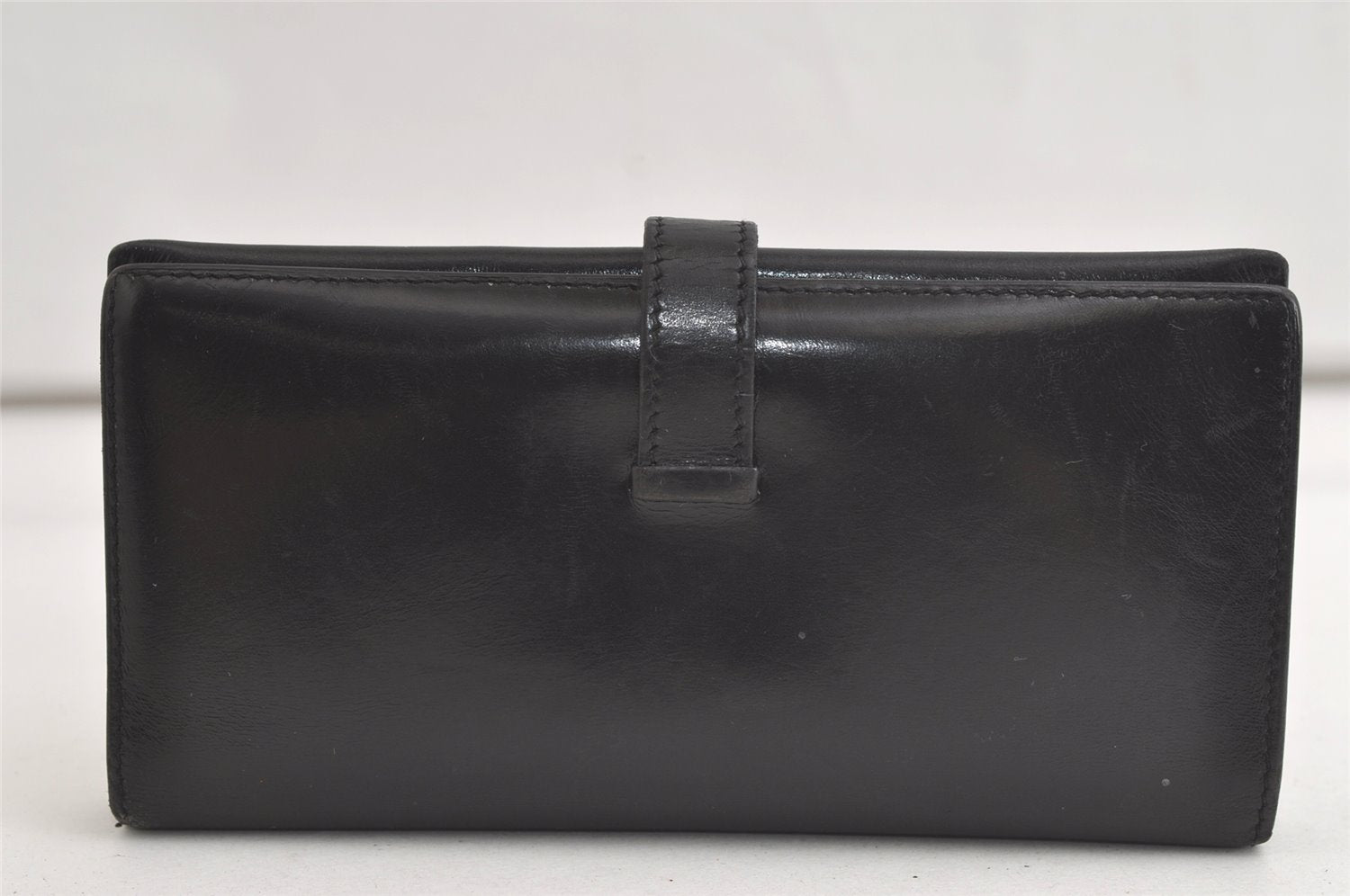 Authentic HERMES Bearn Classic Leather Long Wallet Purse Black 4227K