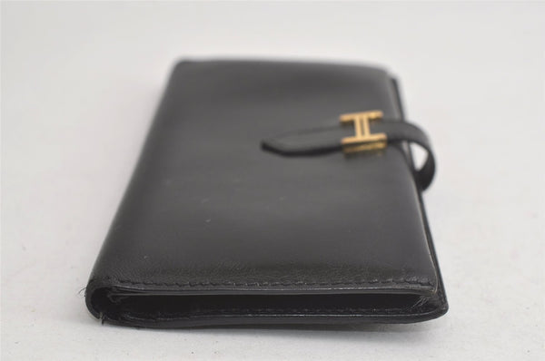 Authentic HERMES Bearn Classic Leather Long Wallet Purse Black 4227K