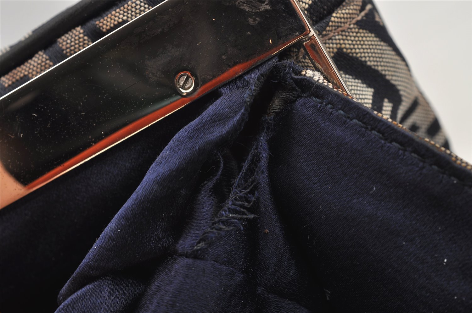 Authentic FENDI Zucchino Shoulder Hand Bag Canvas Leather Navy Blue 4230I