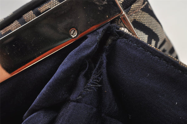 Authentic FENDI Zucchino Shoulder Hand Bag Canvas Leather Navy Blue 4230I