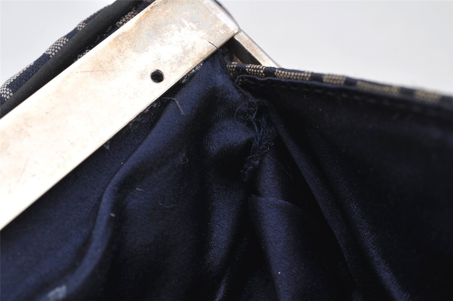 Authentic FENDI Zucchino Shoulder Hand Bag Canvas Leather Navy Blue 4230I