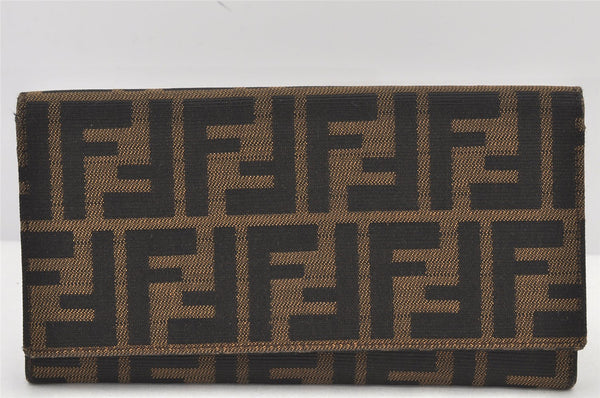 Authentic FENDI Vintage Zucca Long Wallet Purse Canvas Leather Brown 4230K