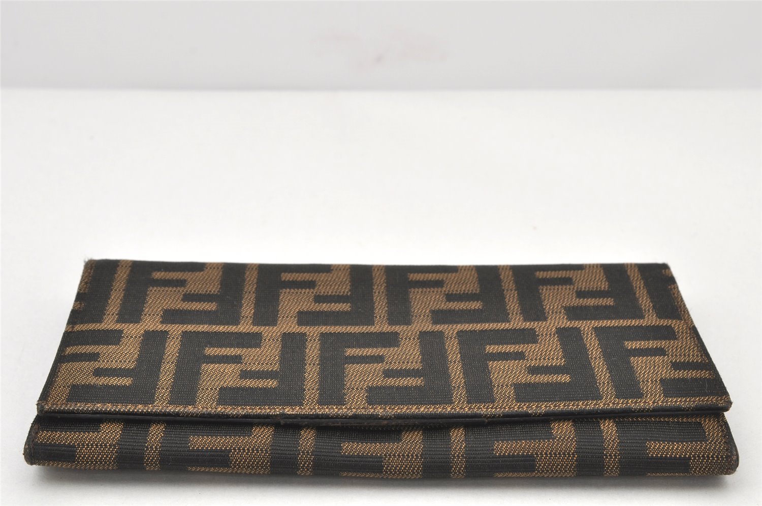 Authentic FENDI Vintage Zucca Long Wallet Purse Canvas Leather Brown 4230K