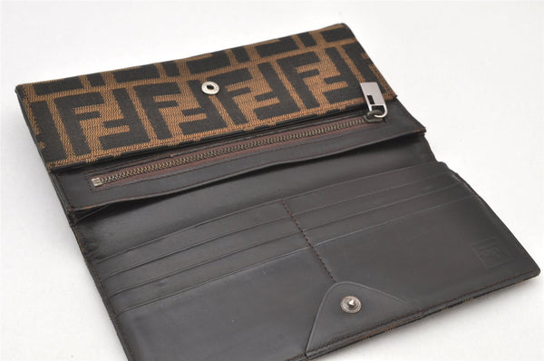 Authentic FENDI Vintage Zucca Long Wallet Purse Canvas Leather Brown 4230K