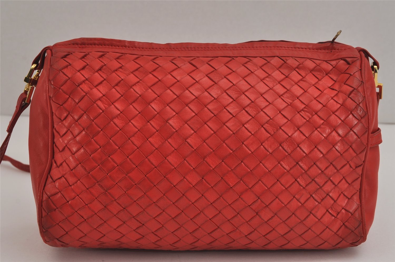 Authentic BOTTEGA VENETA Intrecciato Leather Shoulder Cross Bag Purse Red 4231J