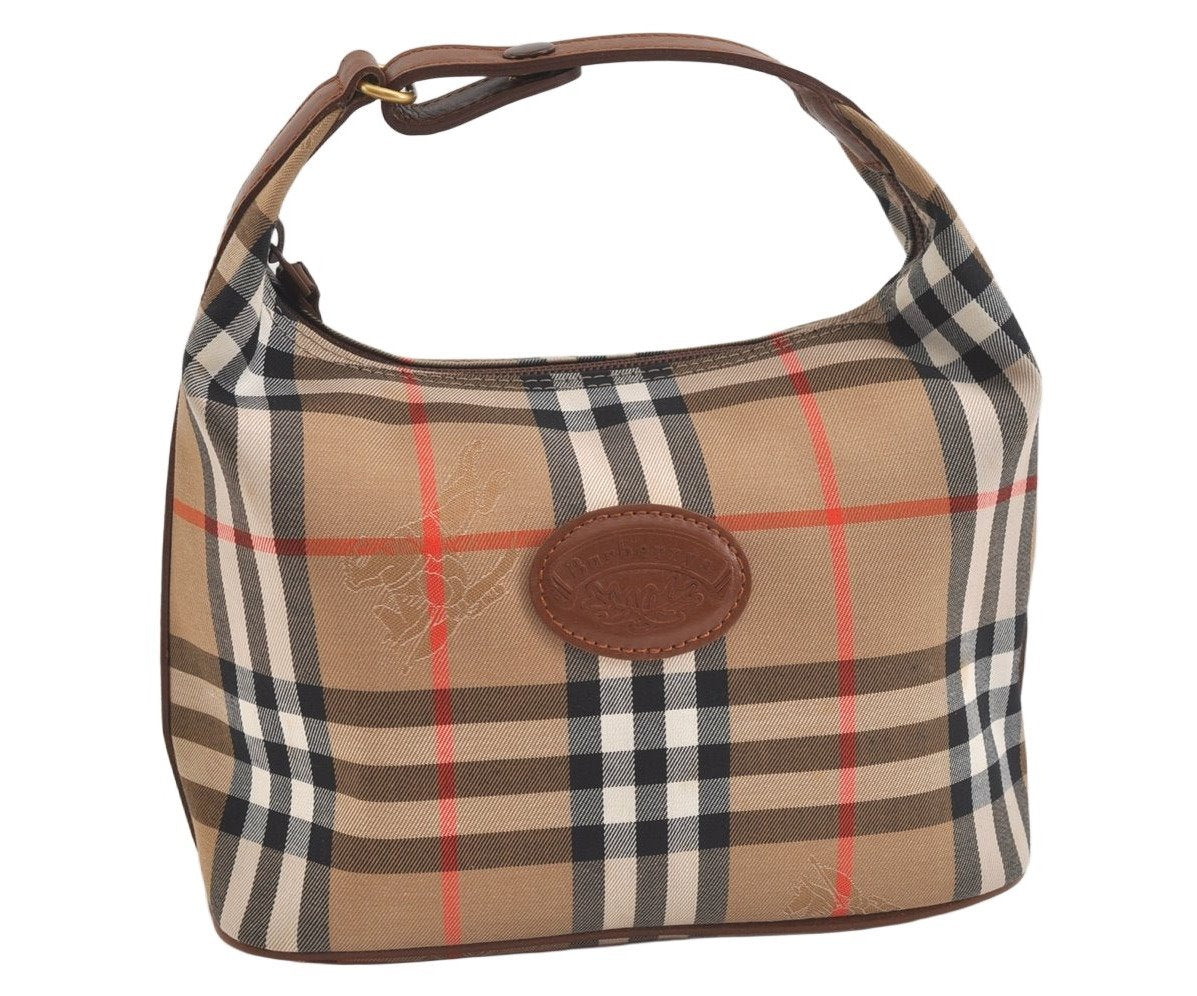 Authentic Burberrys Nova Check Canvas Leather Hand Bag Purse Beige 4231K
