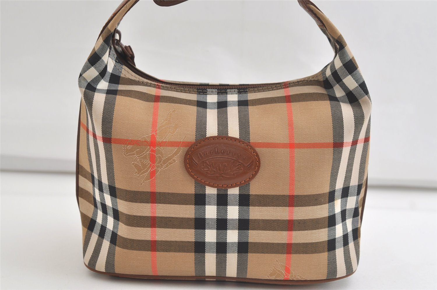 Authentic Burberrys Nova Check Canvas Leather Hand Bag Purse Beige 4231K