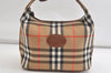 Authentic Burberrys Nova Check Canvas Leather Hand Bag Purse Beige 4231K