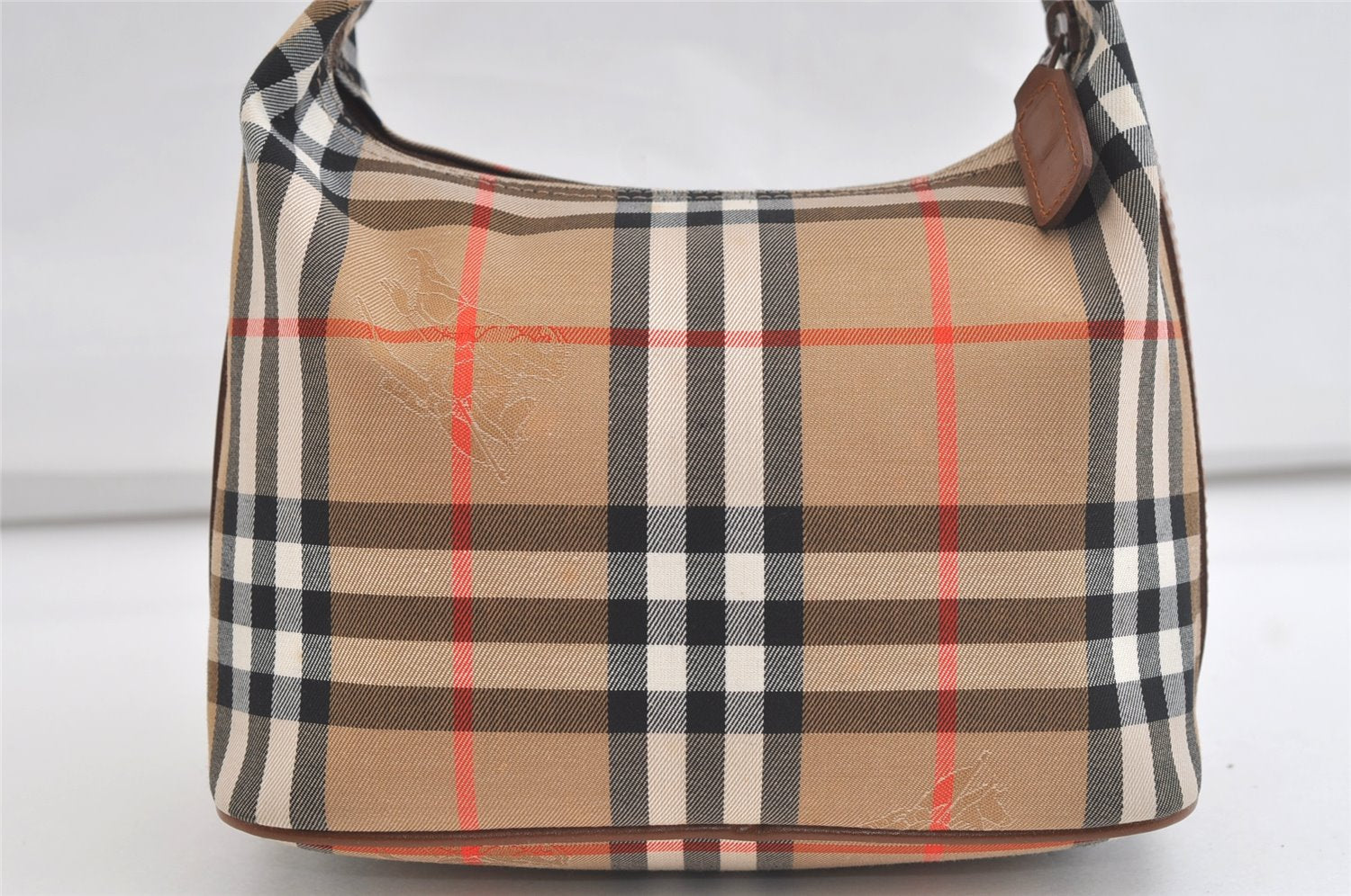 Authentic Burberrys Nova Check Canvas Leather Hand Bag Purse Beige 4231K