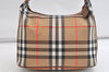 Authentic Burberrys Nova Check Canvas Leather Hand Bag Purse Beige 4231K