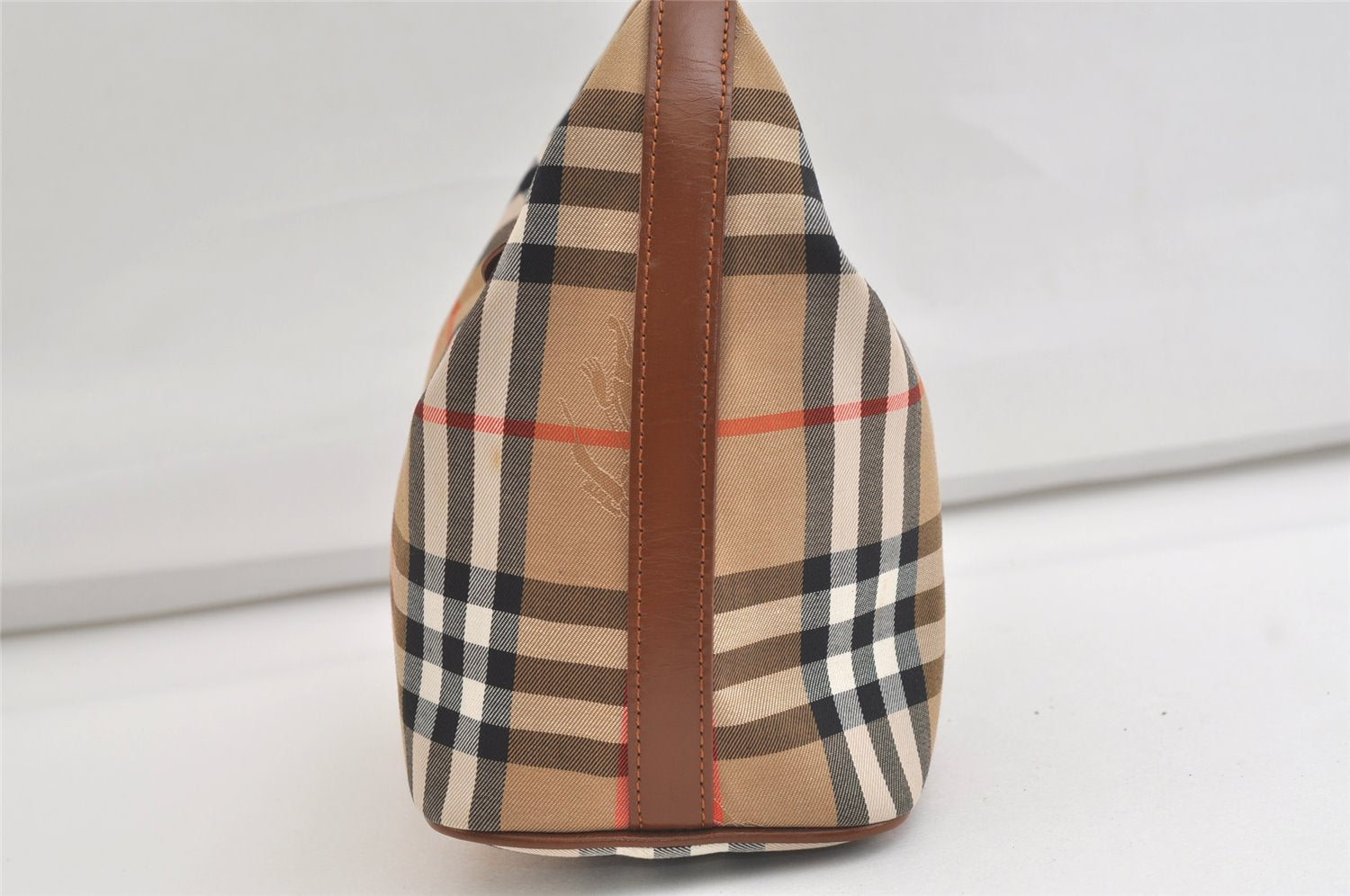 Authentic Burberrys Nova Check Canvas Leather Hand Bag Purse Beige 4231K