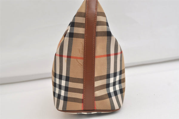Authentic Burberrys Nova Check Canvas Leather Hand Bag Purse Beige 4231K
