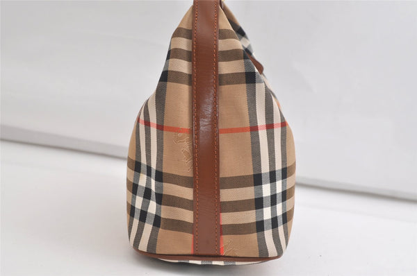 Authentic Burberrys Nova Check Canvas Leather Hand Bag Purse Beige 4231K