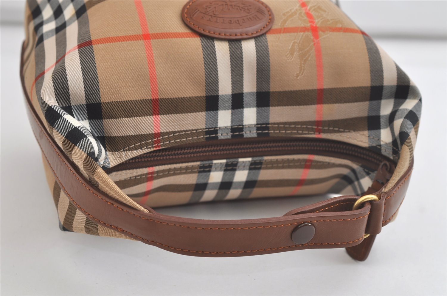 Authentic Burberrys Nova Check Canvas Leather Hand Bag Purse Beige 4231K