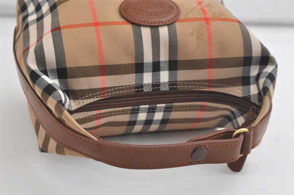 Authentic Burberrys Nova Check Canvas Leather Hand Bag Purse Beige 4231K