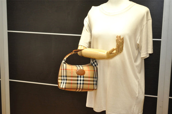 Authentic Burberrys Nova Check Canvas Leather Hand Bag Purse Beige 4231K