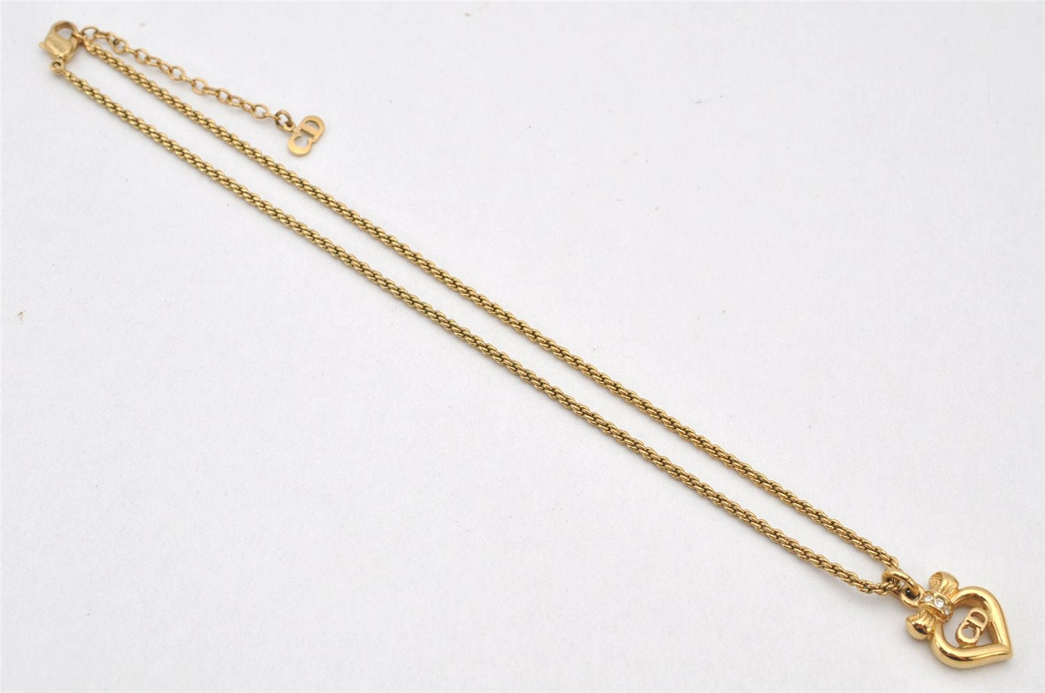 Authentic Christian Dior Gold Tone Rhinestone Chain Pendant Necklace CD 4232K